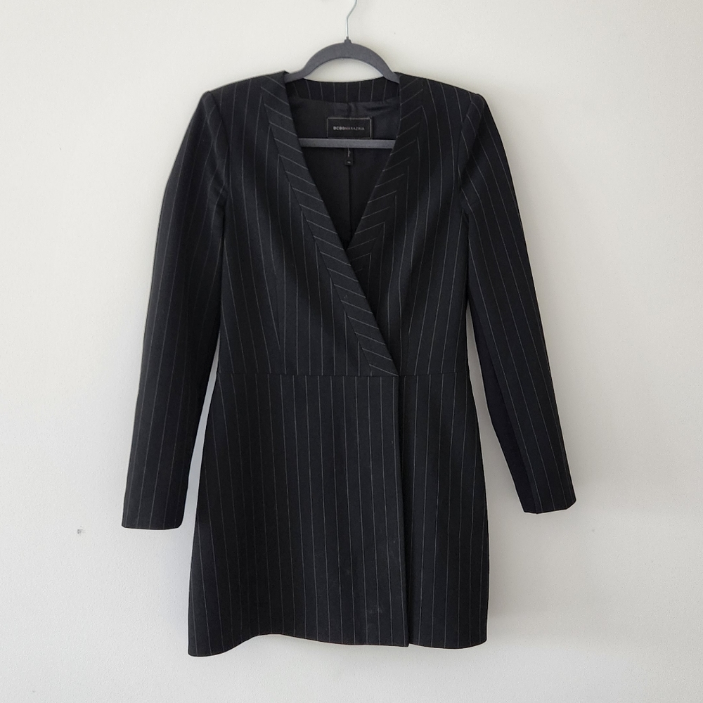 BCBGMaxAzria Dress Waleska Blazer Suit Jacket Mini Dress Pinstripe Black XS - Picture 5 of 11